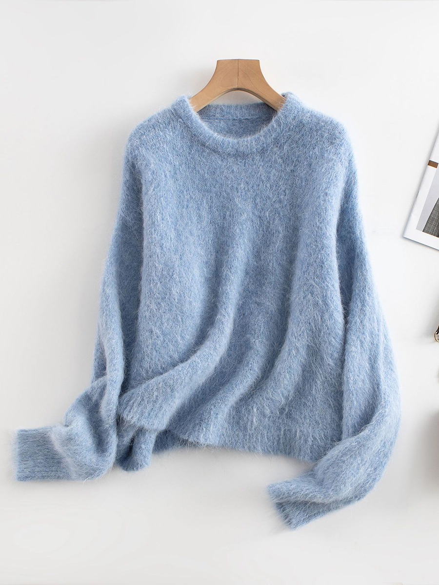 Suéter Terraviver de Lana de Alpaca para Mujer: Cuello Redondo y Estilo Holgado